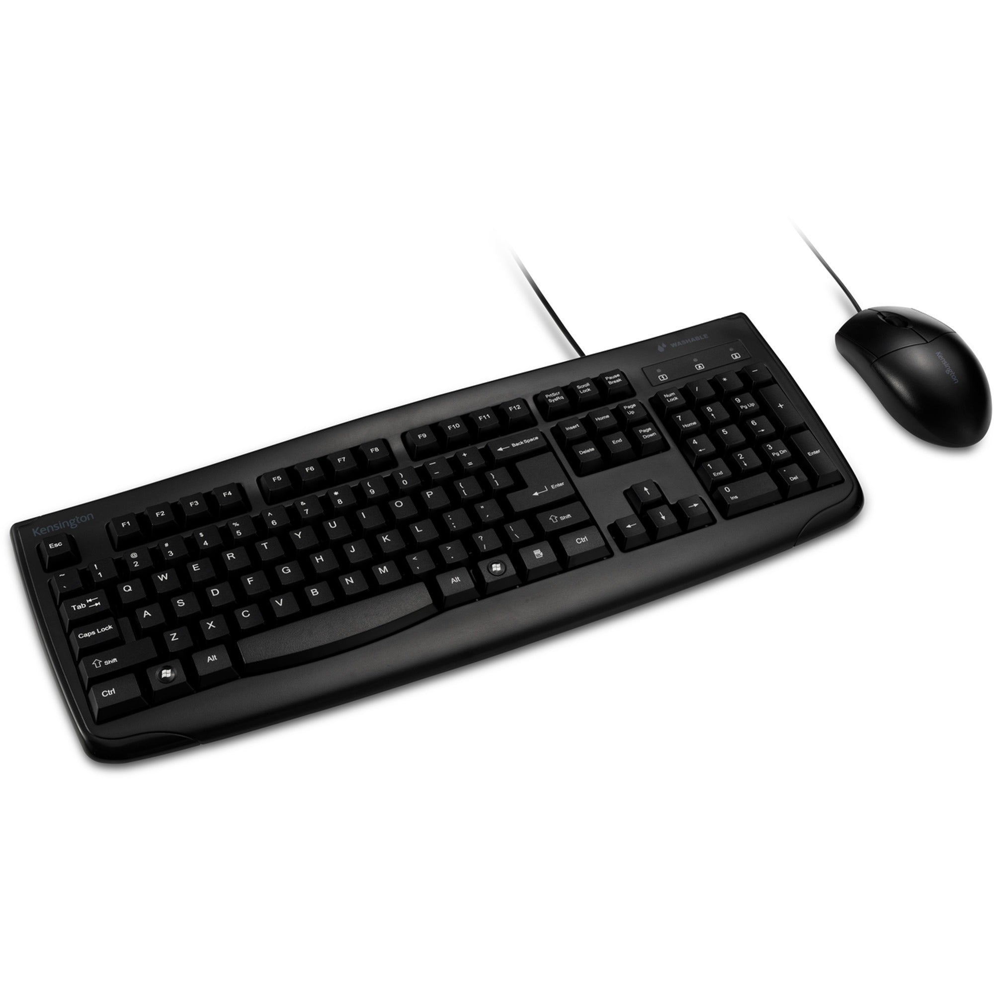 Kensington Pro Fit Washable Wired Desktop Set - USB Cable Keyboard - 104 Key - USB Cable Mouse - Optical - 1600 dpi - Rugged - Scroll Wheel - Symmetrical - 1 Each