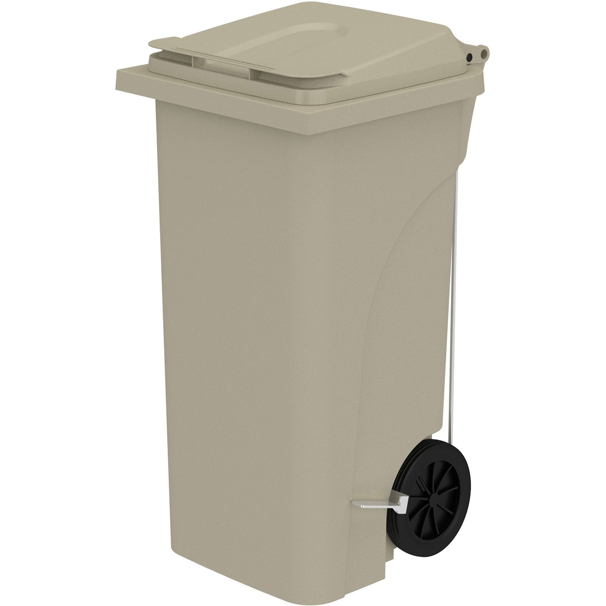 Safco 32 Gallon Plastic Step-On Receptacle - 32 gal Capacity - Foot Pedal, Lightweight, Easy to Clean, Handle, Wheels, Mobility - 37" Height x 21.3" Width x 20" Depth - Plastic - Tan - 1 / Carton