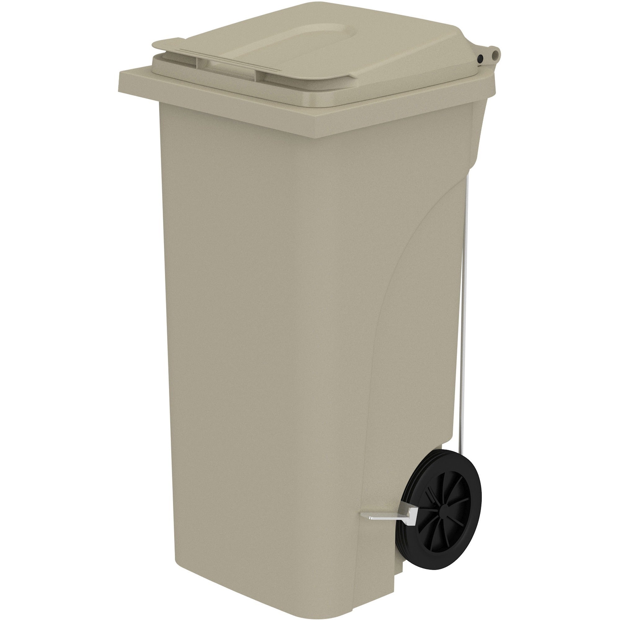 Safco 32 Gallon Plastic Step-On Receptacle - 32 gal Capacity - Foot Pedal, Lightweight, Easy to Clean, Handle, Wheels, Mobility - 37" Height x 21.3" Width x 20" Depth - Plastic - Tan - 1 / Carton