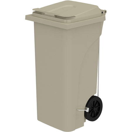 Safco 32 Gallon Plastic Step-On Receptacle - 32 gal Capacity - Foot Pedal, Lightweight, Easy to Clean, Handle, Wheels, Mobility - 37" Height x 21.3" Width x 20" Depth - Plastic - Tan - 1 / Carton