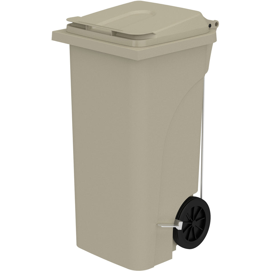 Safco 32 Gallon Plastic Step-On Receptacle - 32 gal Capacity - Foot Pedal, Lightweight, Easy to Clean, Handle, Wheels, Mobility - 37" Height x 21.3" Width x 20" Depth - Plastic - Tan - 1 / Carton