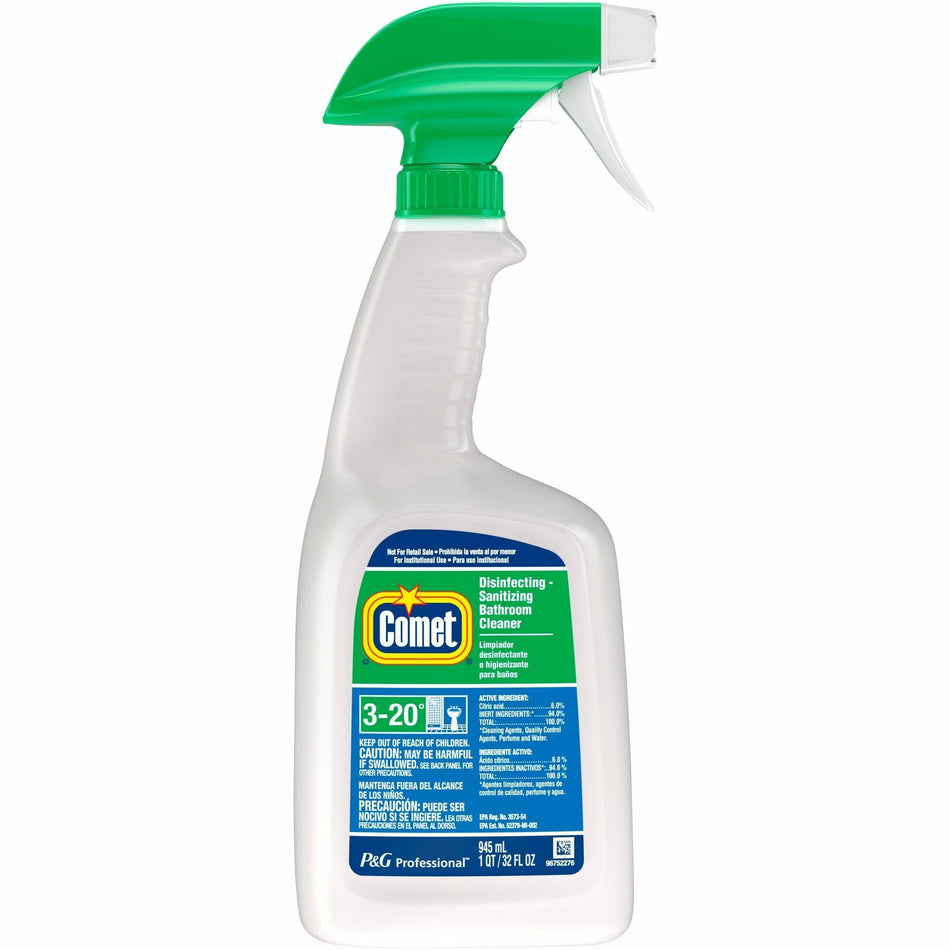 Comet Disinfecting Bath Cleaner - Ready-To-Use - 32 fl oz (1 quart) - Citrus Scent - Non-abrasive, Rinse-free, Deodorize, Scrub-free - Green - 1 Bottle