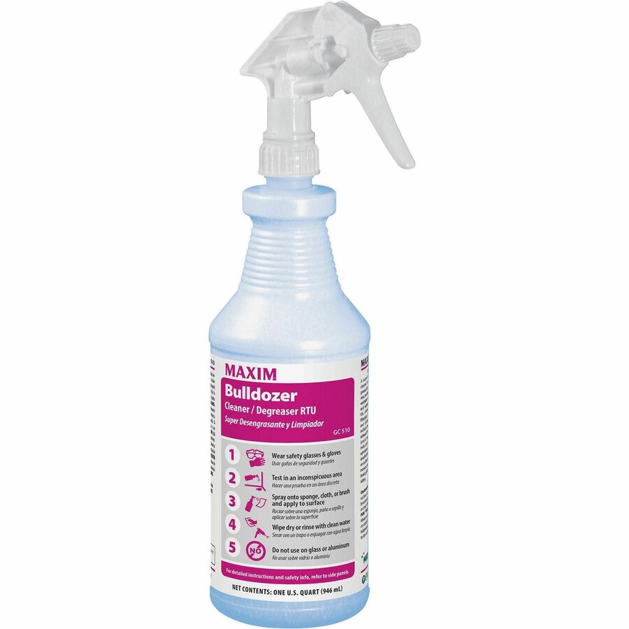 Midlab Bulldozer Cleaner/Degreaser RTU - Ready-To-Use - 32 fl oz (1 quart) - Lemon Scent - 12 / Carton - Strong - Yellow