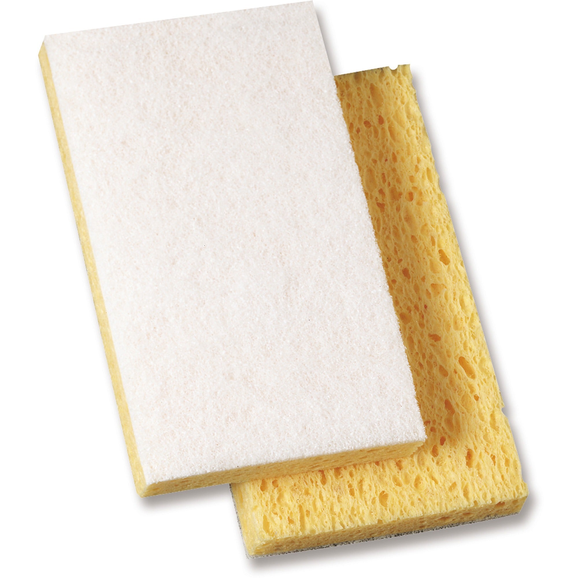 Genuine Joe Light-Duty Sponge Scrubber - 6.1" Width x 3.6" Length - 20 / Carton - Cellulose - White, Yellow