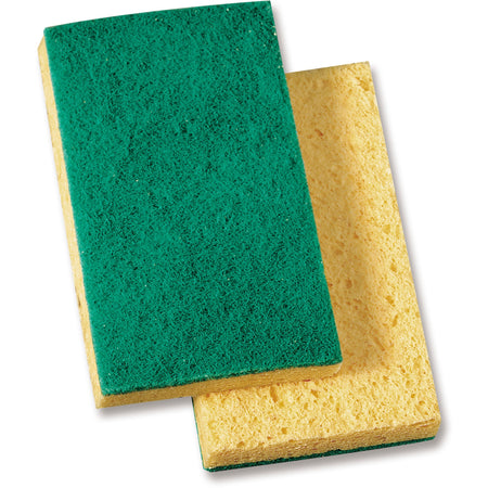 Genuine Joe Medium-Duty Sponge Scrubber - 3.6" Width x 3.5" Depth x 6.1" Length - 20 / Carton - Cellulose - Green, Yellow