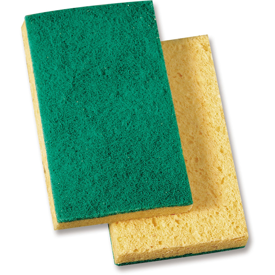 Genuine Joe Medium-Duty Sponge Scrubber - 3.6" Width x 3.5" Depth x 6.1" Length - 20 / Carton - Cellulose - Green, Yellow