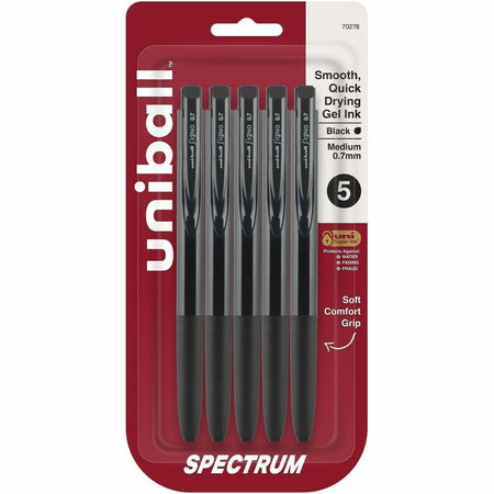 uniball&#8482; Spectrum Gel Pen - 0.7 mm Medium Pen Point - Refillable - Retractable - Multicolor Ink - Pigment-based, Gel-based - Black Plastic, Rubberized Barrel - 5 / Pack