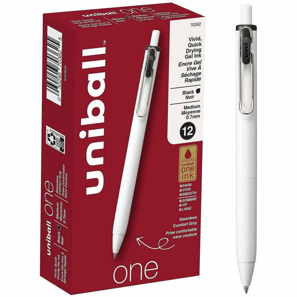 uniball&#8482; ONE Gel Pen - 0.7 mm Medium Pen Point - Black Ink - Gel-based - 1 Dozen