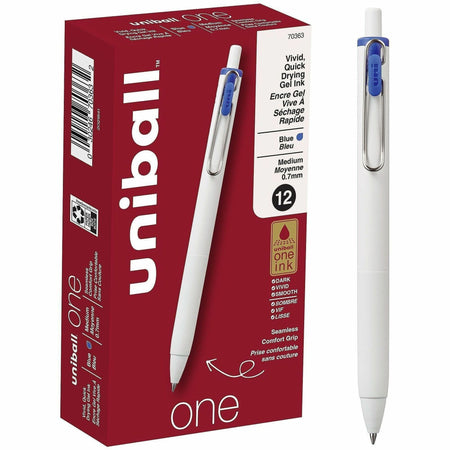 uniball&#8482; ONE Gel Pen - 0.7 mm Medium Pen Point - Blue Ink - Gel-based - 1 Dozen