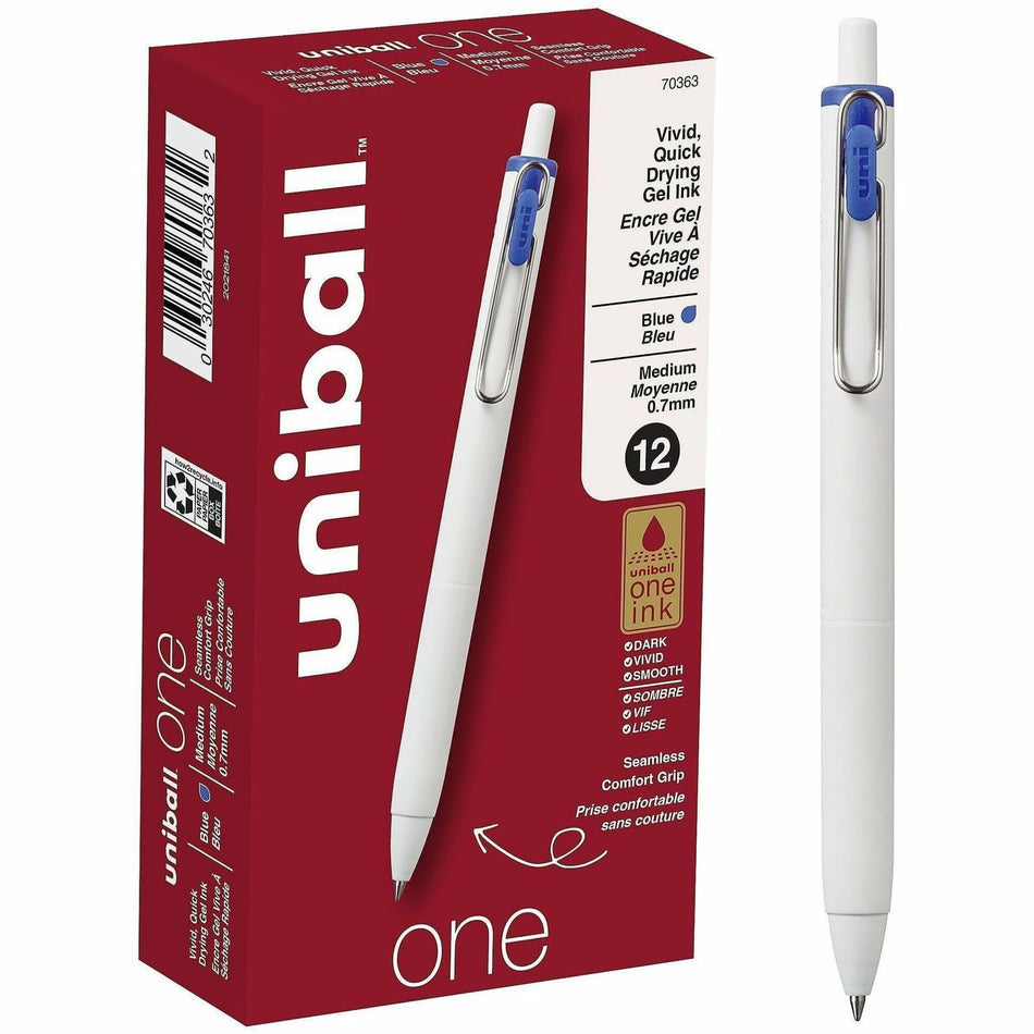 uniball&#8482; ONE Gel Pen - 0.7 mm Medium Pen Point - Blue Ink - Gel-based - 1 Dozen