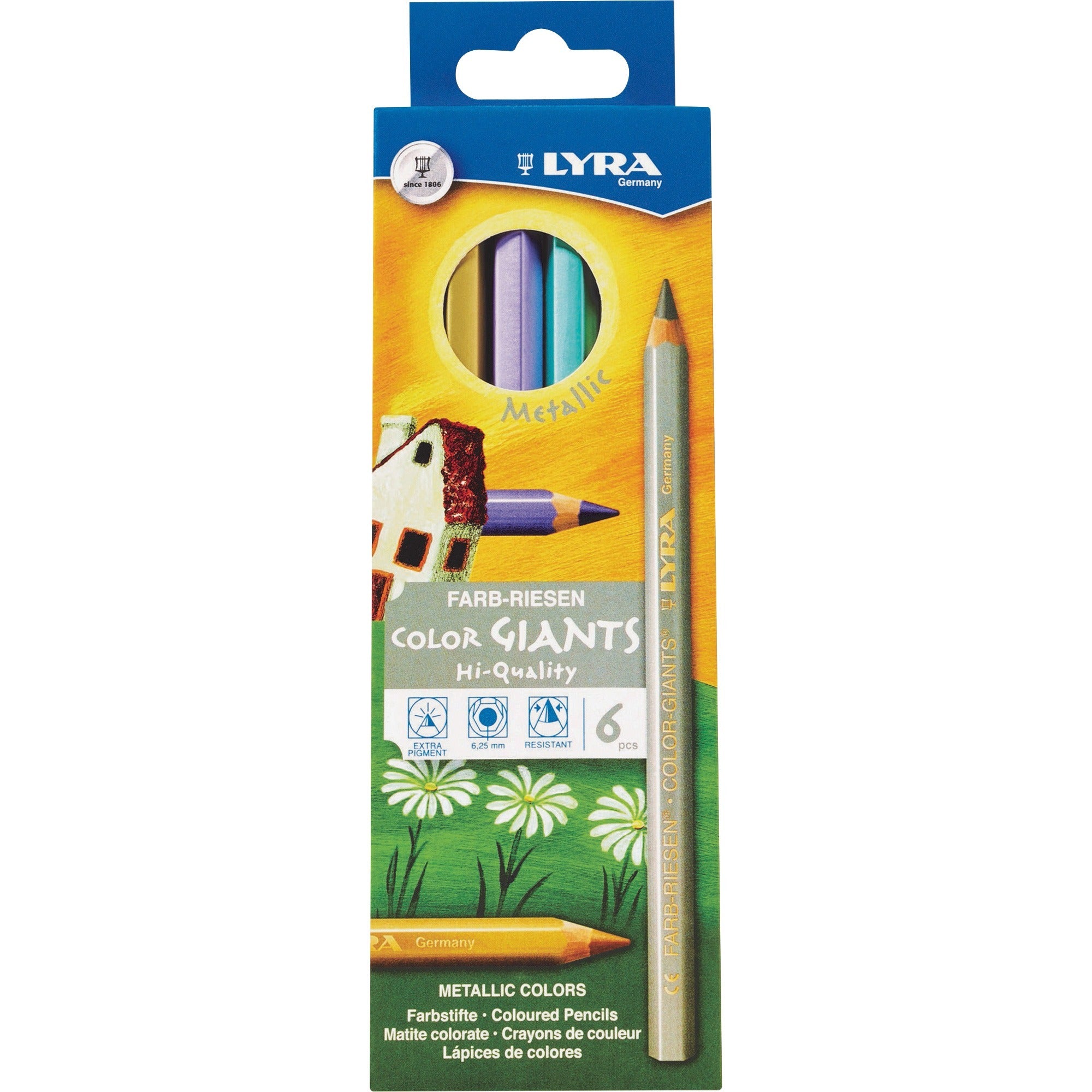 Lyra Color Giant Pencils - 6.3 mm Assorted Metallic Lead - 6 / Pack