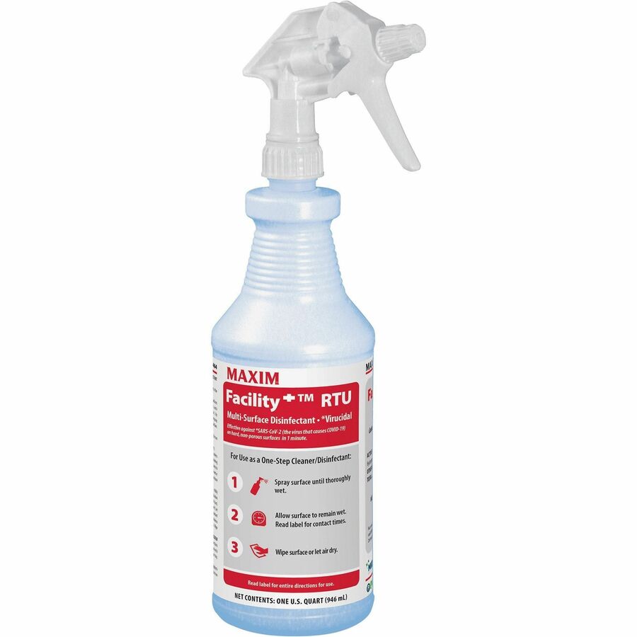 Maxim Facility+ Multi-Surface Disinfectant - Ready-To-Use - 32 fl oz (1 quart) - 12 / Carton