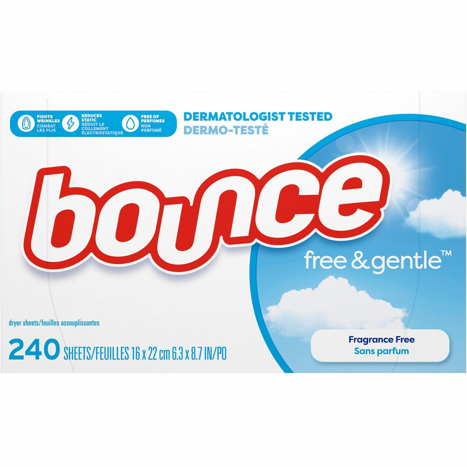 Bounce Free & Gentle Dryer Sheets - 9" Length x 6.04" Width - Dye-free, Scent-free, Wrinkle-free, Hypoallergenic, Soft - White - 240 / Box