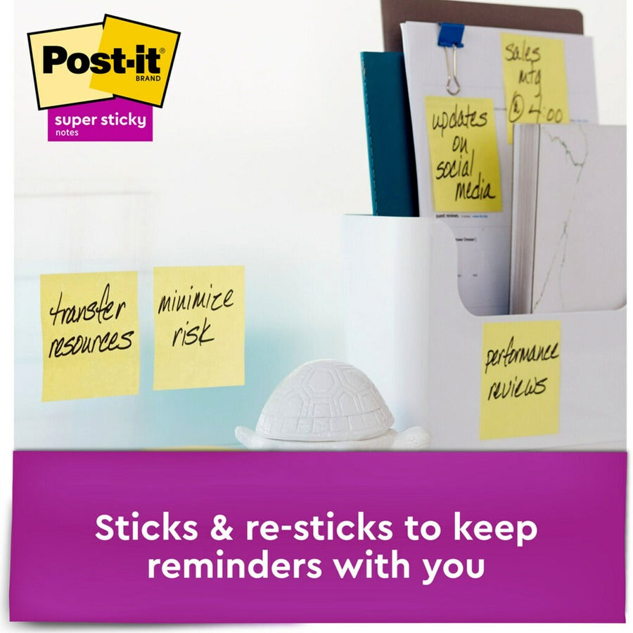 Post-it® Super Sticky Dispenser Notes - Canary Yellow - 3" Flag/Note Width x 3" Flag/Note Length - Square - Canary Yellow - Paper - Pop-up, Recyclable, Adhesive - 18 / Pack