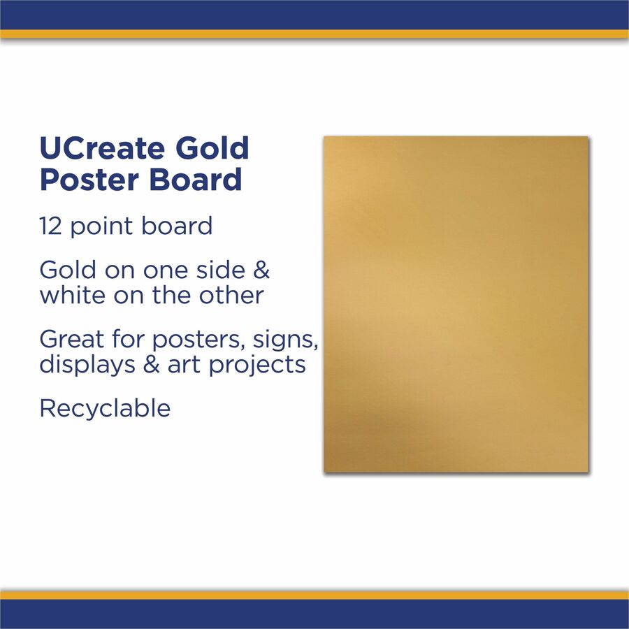 UCreate Metallic Poster Board - Classroom, Poster, Mounting, Project - Yellow - 25 / Carton