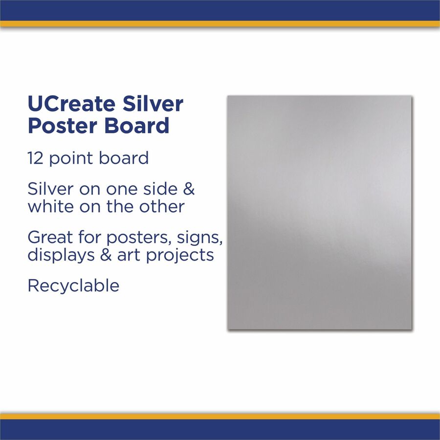 UCreate Metallic Poster Board - Classroom, Poster, Mounting, Project - Gray - 25 / Carton