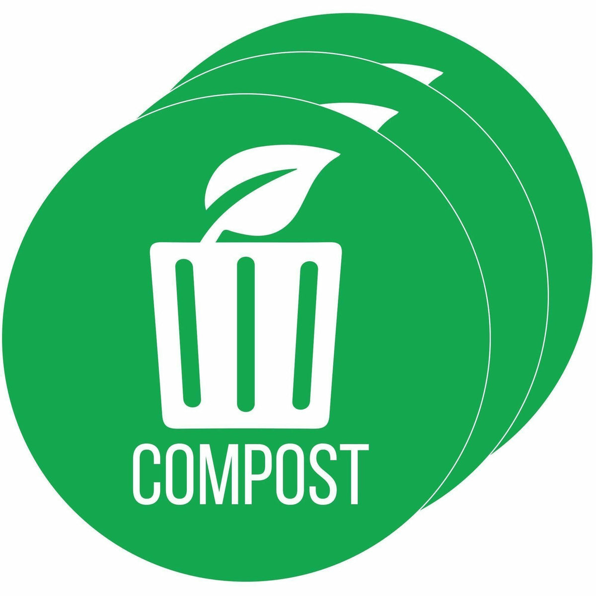 HLS Commercial Refuse Bin Icon Sticker - Waterproof - Compost - 1/10" Height x 4" Width x 4" Length x 4" Diameter - Circle - Green - Vinyl - Laminated - Recyclable, Self-adhesive, Easy Peel, Removable - 3 / Carton