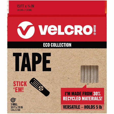 VELCRO®  Eco Collection Adhesive Backed Tape - 10 ft Length x 0.88" Width - White - 1 Each