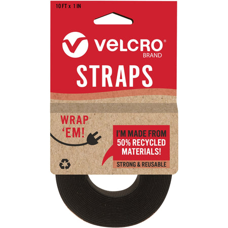 VELCRO®  Strap,Adjustable,Reusable,Recycled,1"x10',Black - Cable Strap - Black - 1 Each