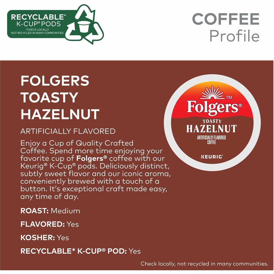 Folgers® K-Cup Toasty Hazelnut Coffee - Compatible with Keurig Brewer - Medium - K-Cup - Hazelnut Cream - 24 / Box