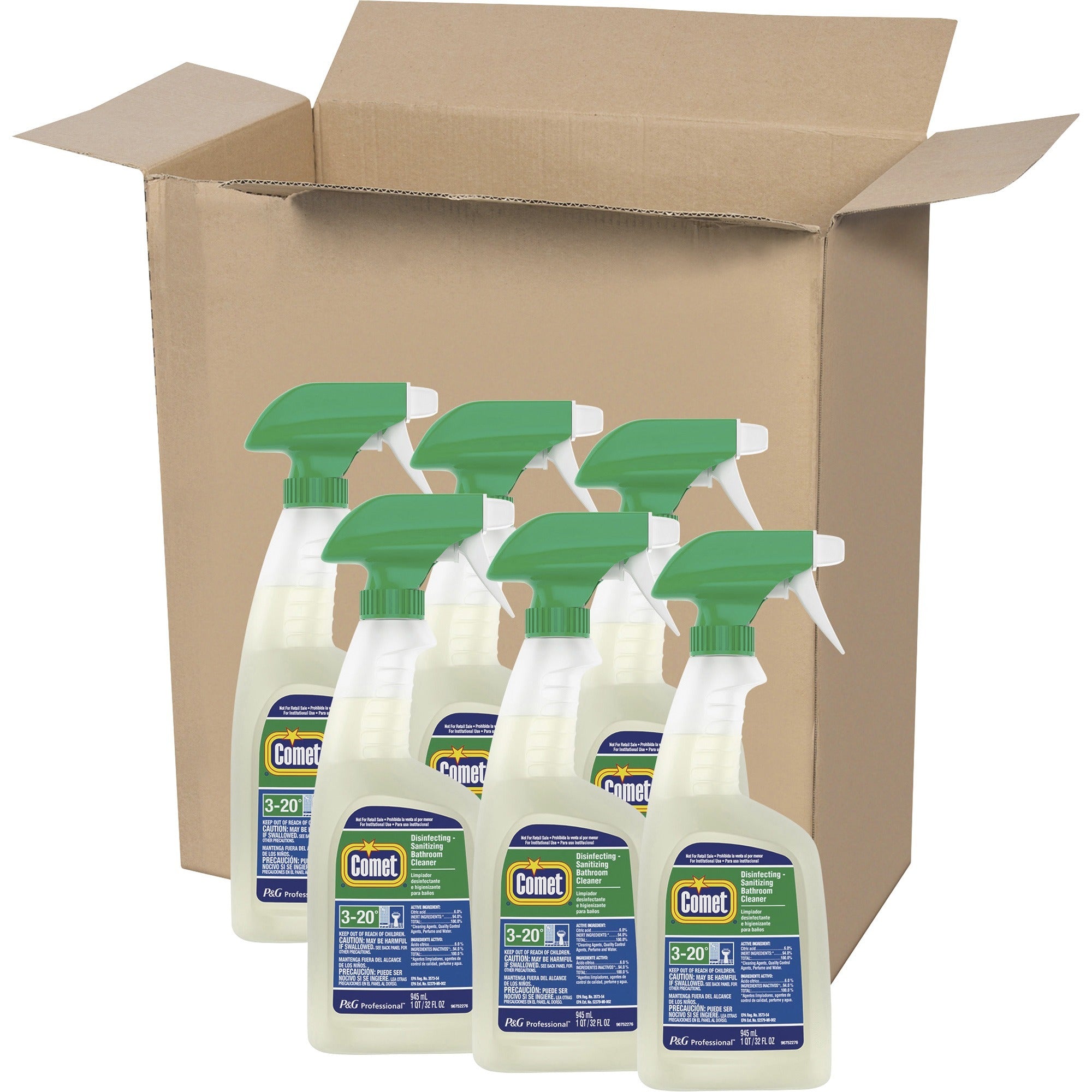 Comet Disinfecting Bath Cleaner - Ready-To-Use - 32 fl oz (1 quart) - Citrus Scent - Disinfectant, Scrub-free, Non-abrasive, Rinse-free - Green - 6 / Carton