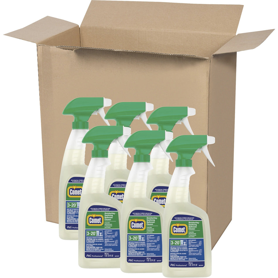 Comet Disinfecting Bath Cleaner - Ready-To-Use - 32 fl oz (1 quart) - Citrus Scent - Disinfectant, Scrub-free, Non-abrasive, Rinse-free - Green - 6 / Carton