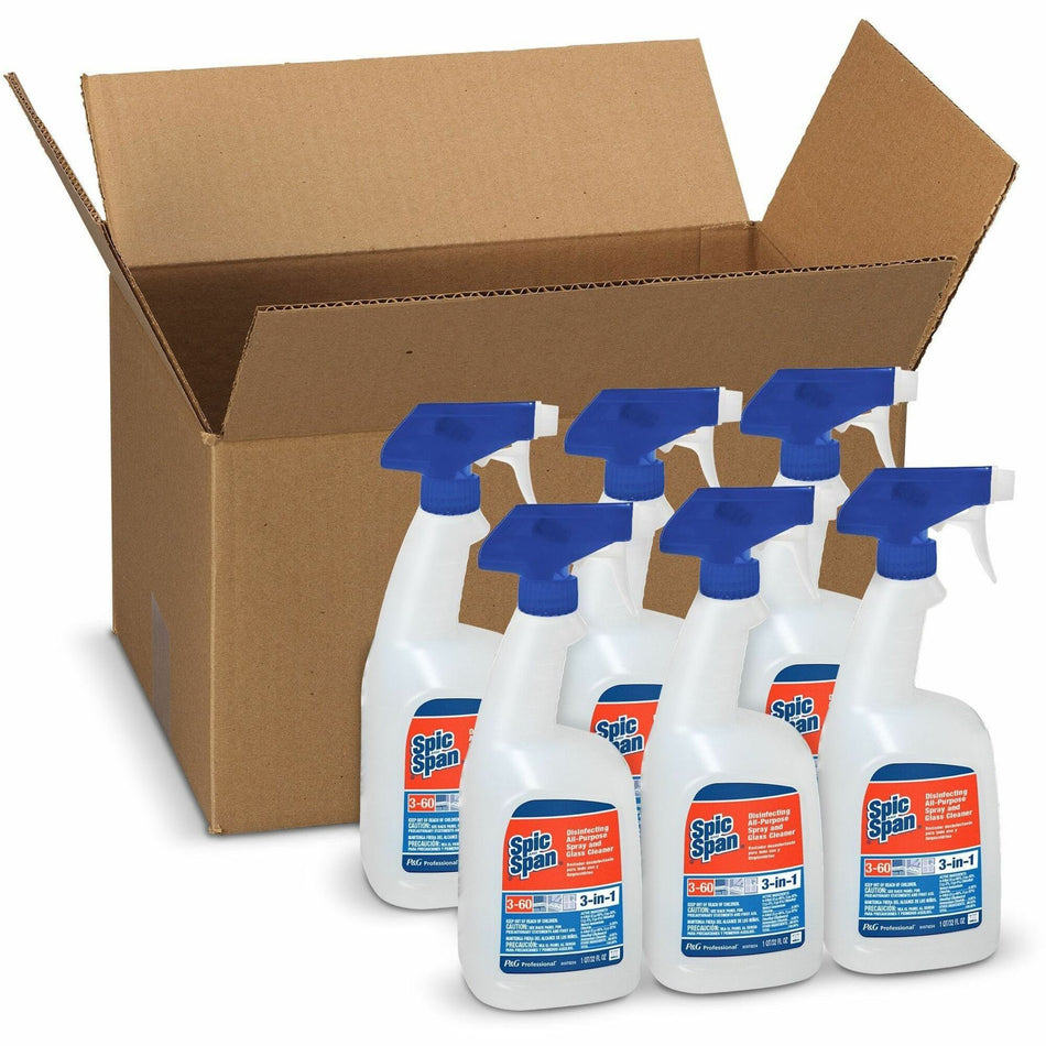 Spic and Span 3-in-1 Cleaner - 32 fl oz (1 quart) - Fresh Scent - Disinfectant, Streak-free - Blue - 6 / Carton