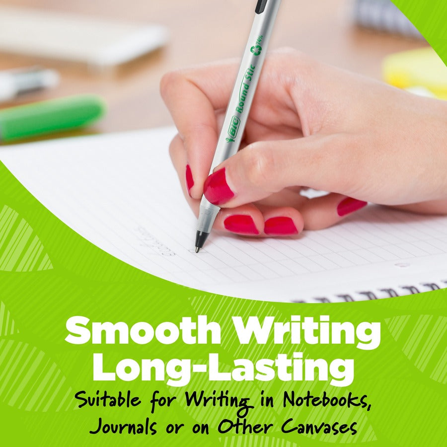 BIC Ecolutions Round Stic Ball Point Pen - 1 mm Medium Pen Point - Blue Ink - Semi-transparent Barrel - 10 / Pack