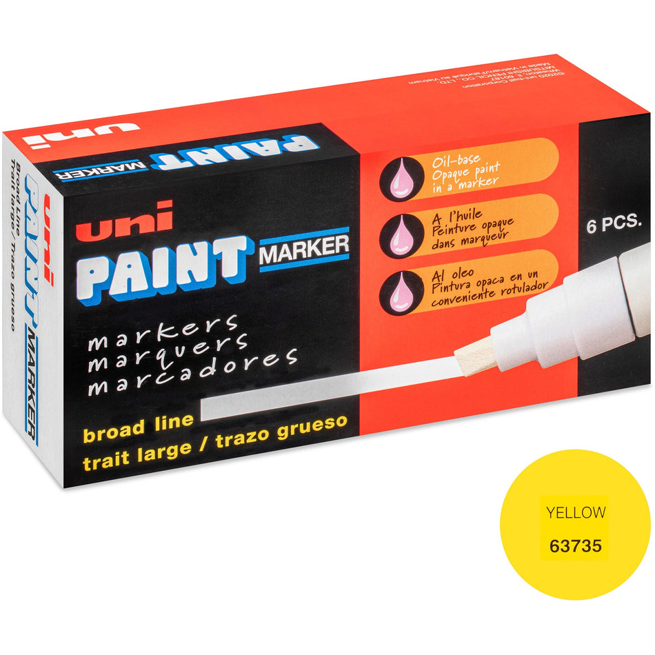 uniball&#8482; uni-Paint PX-30 Oil-Based Paint Marker - Broad Chisel Marker Point - Yellow Ink - Oil Based - 6 / Box