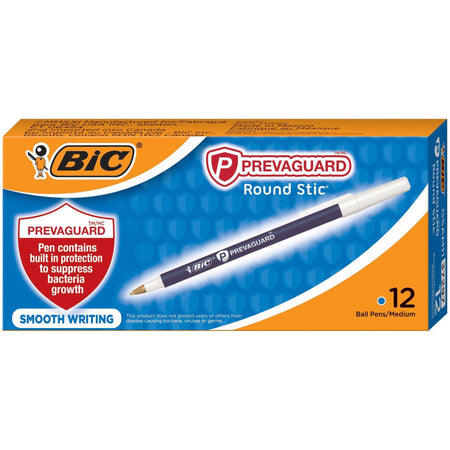 BIC PrevaGuard Round Stic Ballpoint Pen - 1 mm Medium Pen Point - Blue Ink - Blue Plastic Barrel - 1 Dozen