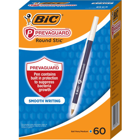 BIC PrevaGuard Round Stic Ballpoint Pen - 1 mm Medium Pen Point - Blue Ink - Blue Plastic Barrel - 60 / Box