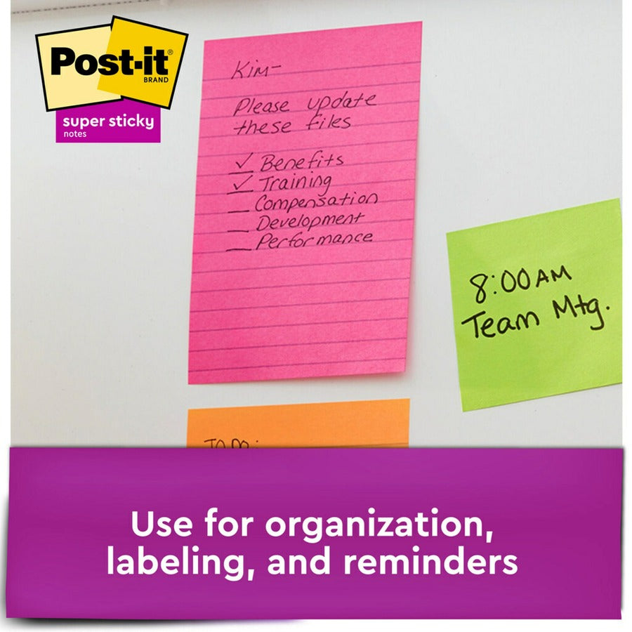 Post-it® Super Sticky Notes - Energy Boost Color Collection - 4" Flag/Note Width x 6" Flag/Note Length - Rectangle - 45 Sheets per Pad - Vital Orange, Tropical Pink, Blue Paradise, Limeade - Sticky - 24 / Pack