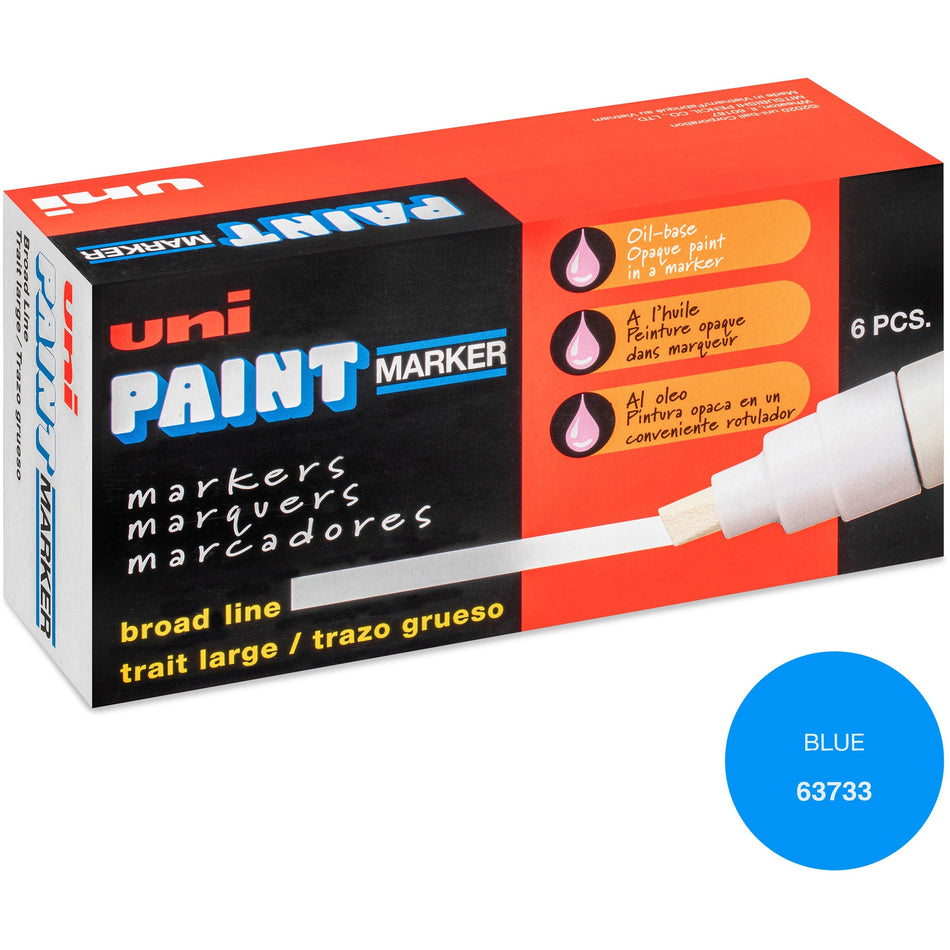 uniball&#8482; uni-Paint PX-30 Oil-Based Paint Marker - Broad Chisel Marker Point - Blue Ink - Oil Based - 6 / Box
