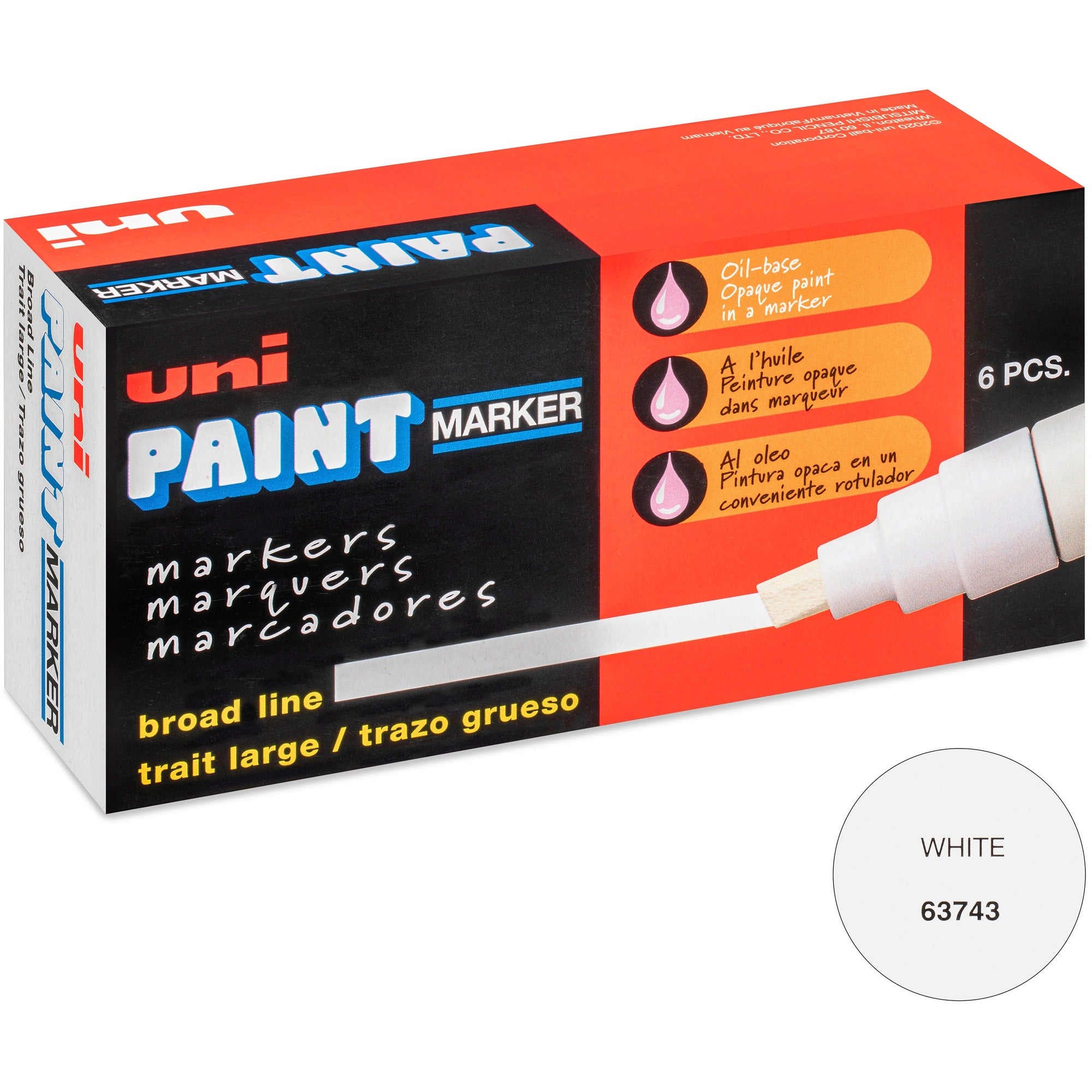 uniball&#8482; uni-Paint PX-30 Oil-Based Paint Marker - Broad Marker Point - White Ink - Oil Based - 6 / Box