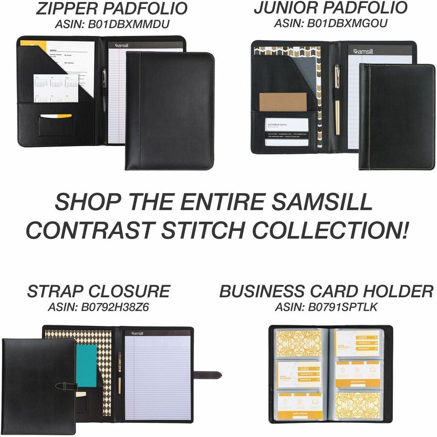 Samsill Contrast Stitch Leather Ring Binder - 1" Binder Capacity - Letter - 8 1/2" x 11" Sheet Size - 200 Sheet Capacity - Fastener(s): Round Ring - Pocket(s): 2, Internal - Bonded Leather, LeatherGrain - Black - Durable, Spine, Rivet - 1 Each