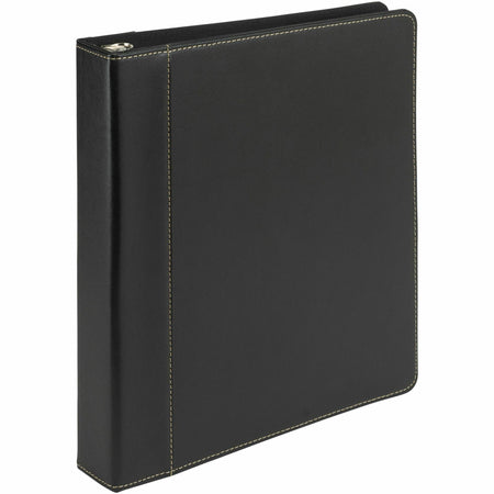 Samsill Contrast Stitch Leather Ring Binder - 1" Binder Capacity - Letter - 8 1/2" x 11" Sheet Size - 200 Sheet Capacity - Fastener(s): Round Ring - Pocket(s): 2, Internal - Bonded Leather, LeatherGrain - Black - Durable, Spine, Rivet - 1 Each