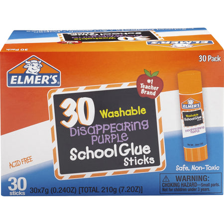 Elmer's Disappearing Purple School Glue Sticks - 0.24 fl oz - Purple - 30 / Box
