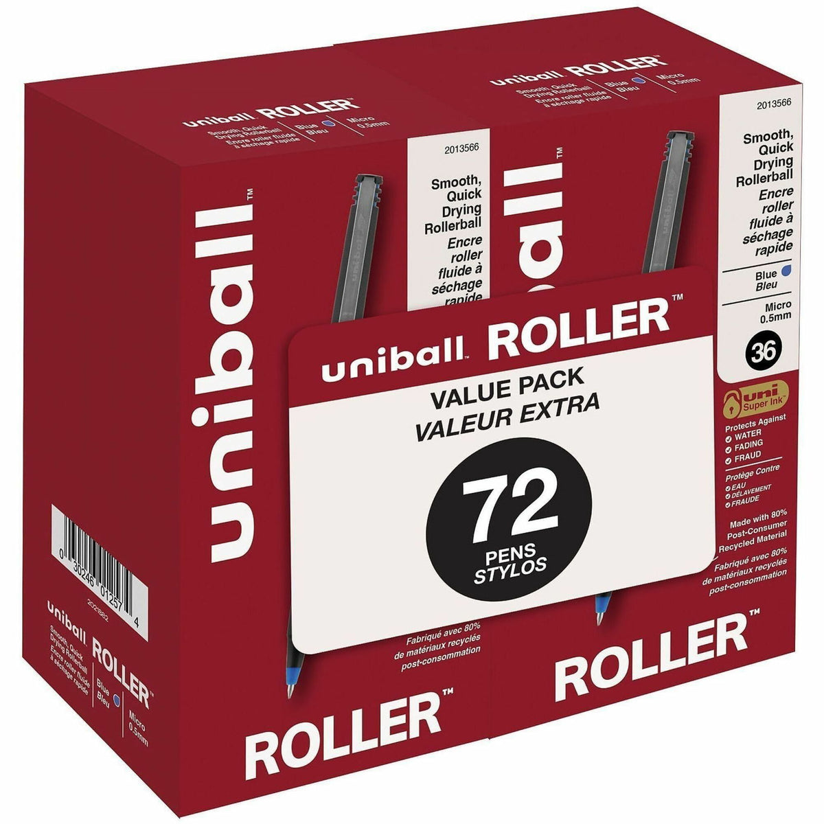 uniball&#8482; Roller Rollerball Pen - 0.5 mm Micro Pen Point - Refillable - Blue Ink - Pigment-based - 72 / Pack