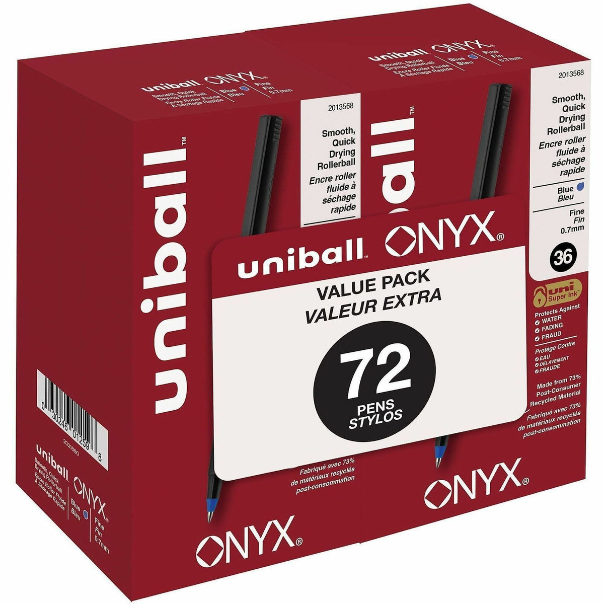 uniball&#8482; Onyx Rollerball Pens - 0.7 mm Conical Pen Point - Blue Ink - 72 / Pack