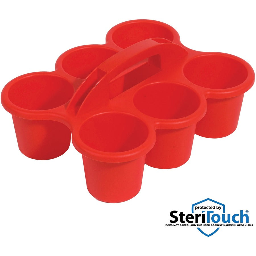 Deflecto Antimicrobial Kids 6 Cup Caddy - 6 Compartment(s) - 5.29" Height x 12.07" Width x 9.55" Depth - Lightweight, Portable, Antimicrobial, Easy to Clean, Handle, Stackable, Mildew Resistant - Red - Plastic, Polypropylene - 1 Each