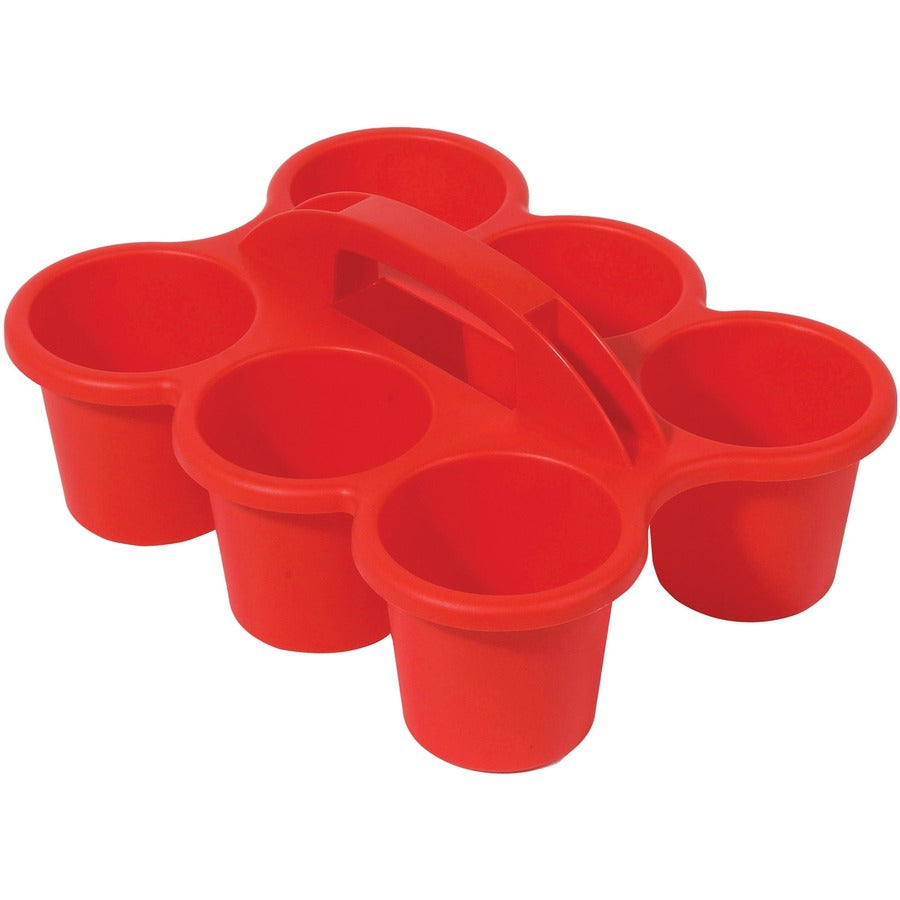Deflecto Antimicrobial Kids 6 Cup Caddy - 6 Compartment(s) - 5.29" Height x 12.07" Width x 9.55" Depth - Lightweight, Portable, Antimicrobial, Easy to Clean, Handle, Stackable, Mildew Resistant - Red - Plastic, Polypropylene - 1 Each