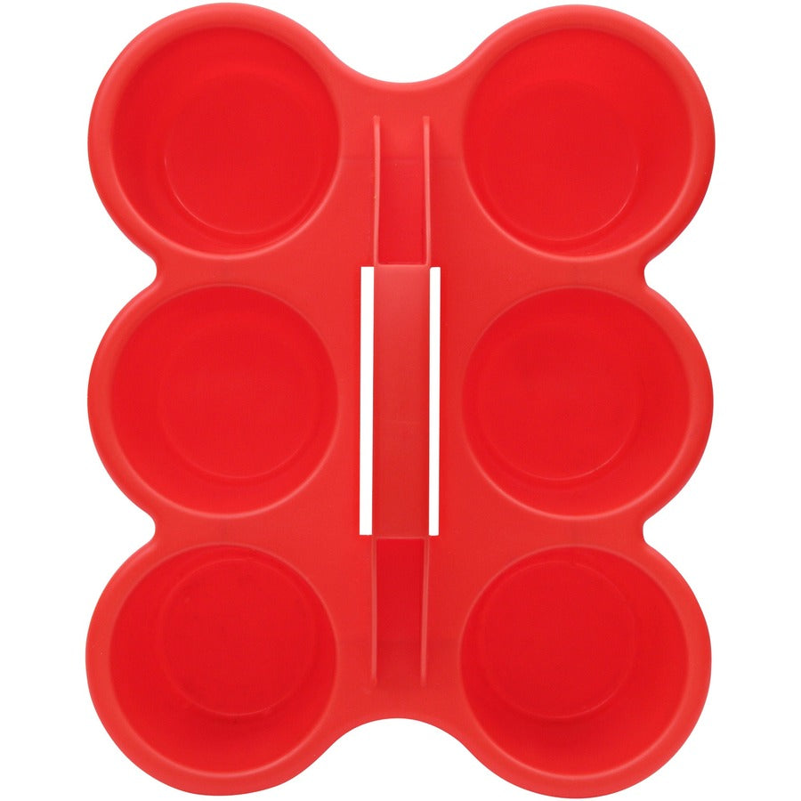 Deflecto Antimicrobial Kids 6 Cup Caddy - 6 Compartment(s) - 5.29" Height x 12.07" Width x 9.55" Depth - Lightweight, Portable, Antimicrobial, Easy to Clean, Handle, Stackable, Mildew Resistant - Red - Plastic, Polypropylene - 1 Each