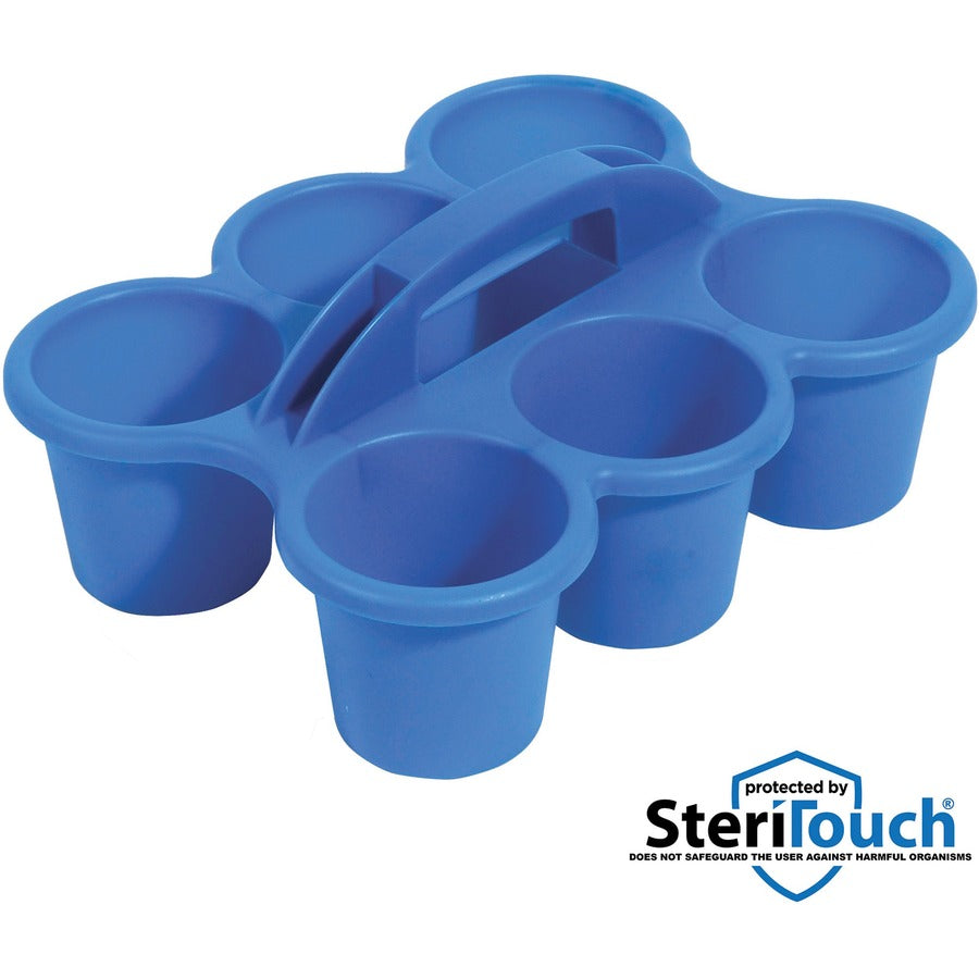 Deflecto Antimicrobial Kids 6 Cup Caddy - 6 Compartment(s) - 5.29" Height x 12.07" Width x 9.55" Depth - Lightweight, Portable, Antimicrobial, Easy to Clean, Handle, Stackable, Mildew Resistant - Blue - Plastic, Polypropylene - 1 Each