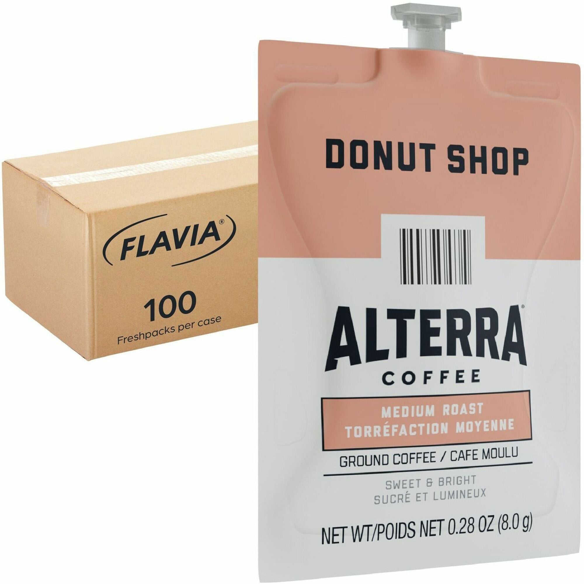 Alterra Freshpack Donut Shop Coffee - Compatible with Flavia Aroma, Flavia Barista, FLAVIA Creation 600, Flavia Creation 500, Flavia Creation 200, Flavia Creation 150, Flavia Creation 300 - Medium - Freshpack - Donut Shop Blend - 100 / Carton
