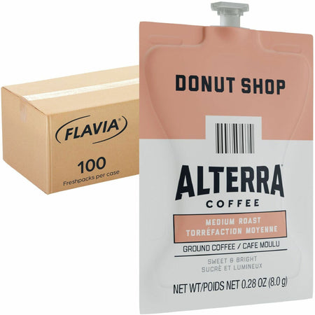 Alterra Freshpack Donut Shop Coffee - Compatible with Flavia Aroma, Flavia Barista, FLAVIA Creation 600, Flavia Creation 500, Flavia Creation 200, Flavia Creation 150, Flavia Creation 300 - Medium - Freshpack - Donut Shop Blend - 100 / Carton