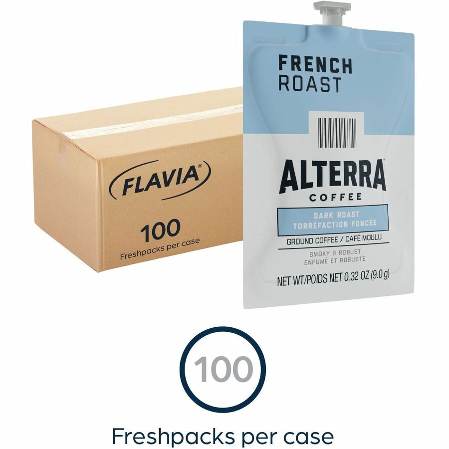 Alterra Freshpack French Roast Coffee - Compatible with Flavia Aroma, Flavia Barista, FLAVIA Creation 600, Flavia Creation 500, Flavia Creation 200, Flavia Creation 150, Flavia Creation 300 - Dark - Freshpack - 100 / Carton