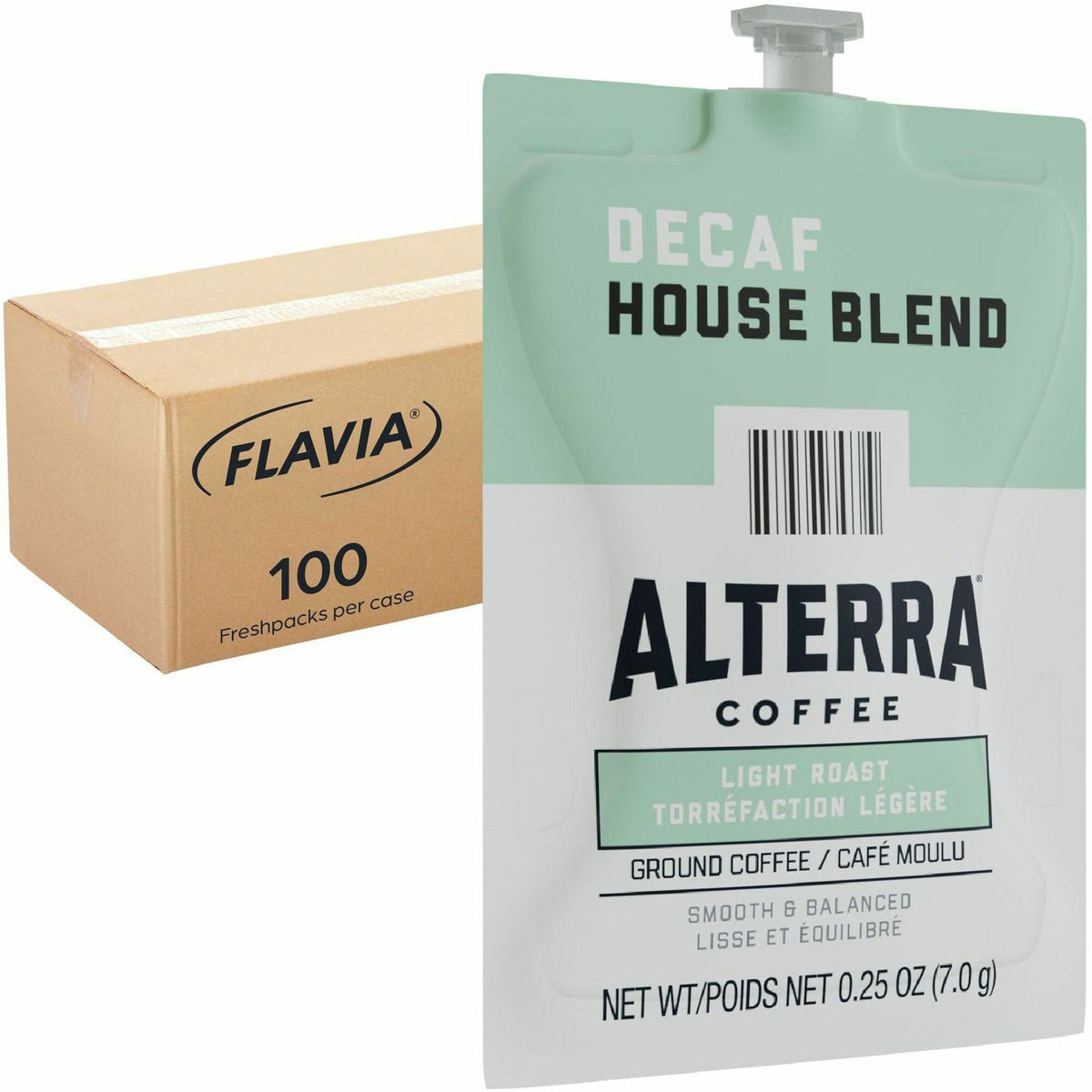 Alterra Freshpack Decaf House Blend Coffee - Compatible with Flavia Aroma, Flavia Barista, FLAVIA Creation 600, Flavia Creation 500, Flavia Creation 200, Flavia Creation 150, Flavia Creation 300 - Light - Freshpack - Decaffeinated - 100 / Carton