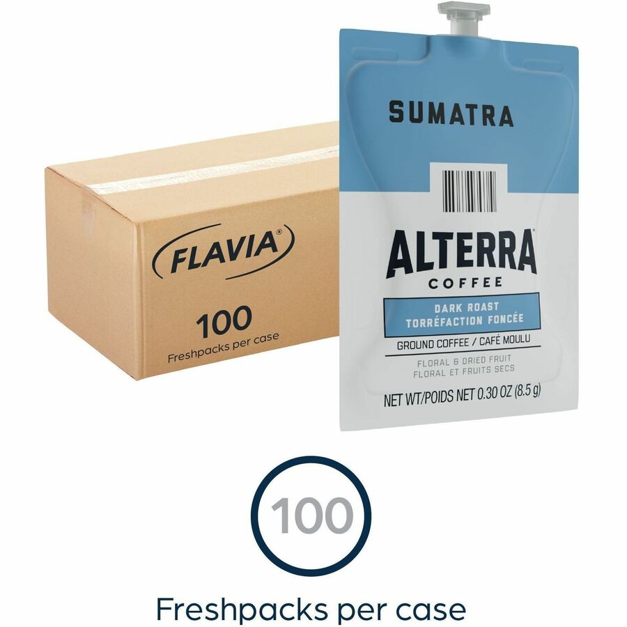 Alterra Freshpack Sumatra Coffee - Compatible with Flavia Aroma, Flavia Barista, FLAVIA Creation 600, Flavia Creation 500, Flavia Creation 200, Flavia Creation 150, Flavia Creation 300 - Dark - Freshpack - Sumatra - 100 / Carton