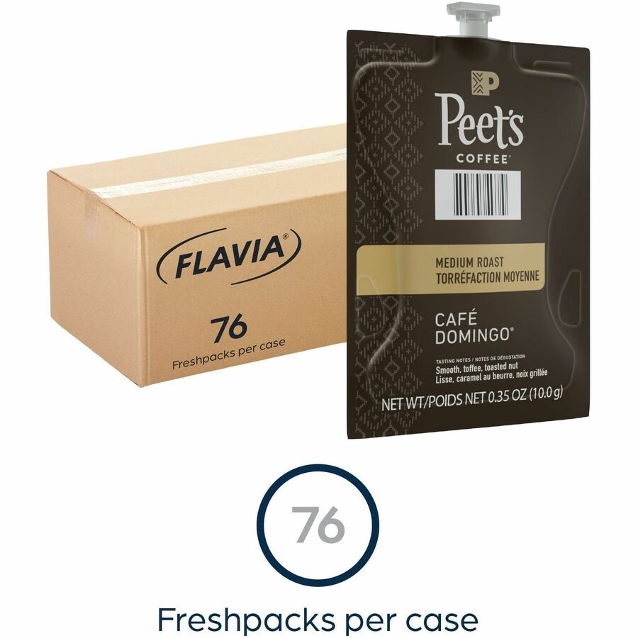 Peet's Freshpack Cafe Domingo Coffee - Compatible with Flavia Aroma, Flavia Barista, FLAVIA Creation 600, Flavia Creation 500, Flavia Creation 200, Flavia Creation 150, Flavia Creation 300 - Medium - Freshpack - Cafe Domingo - 76 / Carton