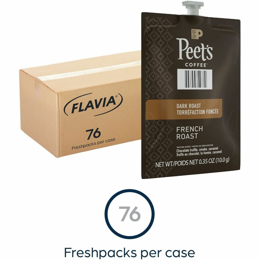 Peet's Freshpack French Roast Coffee - Compatible with Flavia Aroma, Flavia Barista, FLAVIA Creation 600, Flavia Creation 500, Flavia Creation 200, Flavia Creation 150, Flavia Creation 300 - Dark - Freshpack - French Roast - 76 / Carton